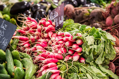 Close-up of vegetables for sale in market