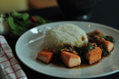 Close-up of meal served in plate