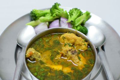 High angle view of curry in bowl