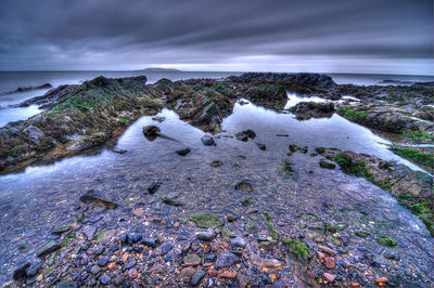 Scenic view of sea against cloudy sky