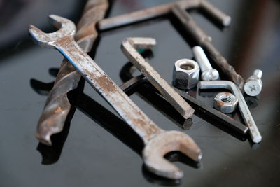 High angle view of chain on table