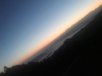 Scenic view of silhouette mountain against sky during sunset