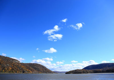 Scenic view of sea against blue sky