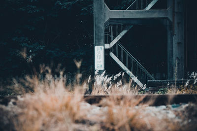 Low angle view of text on bridge