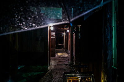 Illuminated corridor at night