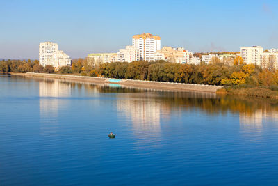 Coastal city scenery . residential district situated at the river bank