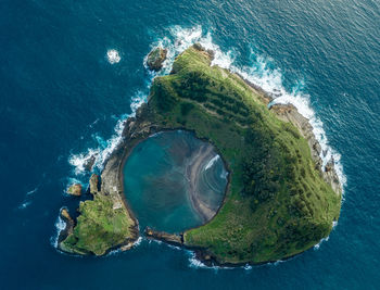 High angle view of island amidst sea