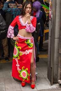 Woman standing in a city