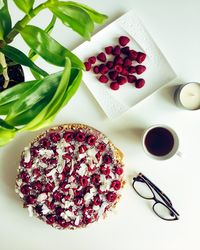 High angle view of breakfast on table