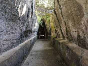 Narrow walkway along walls