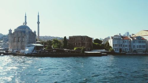 Facade of church against clear blue sky