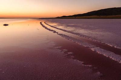 Scenic view of beach against sky during sunset