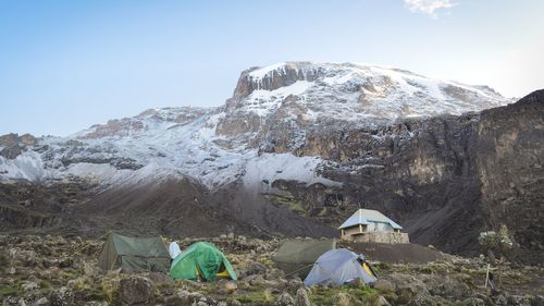 Scenic view of mountains against clear sky