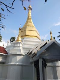 Low angle view of pagoda against sky