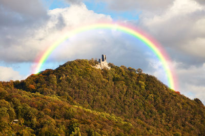 Low angle view of rainbow against sky