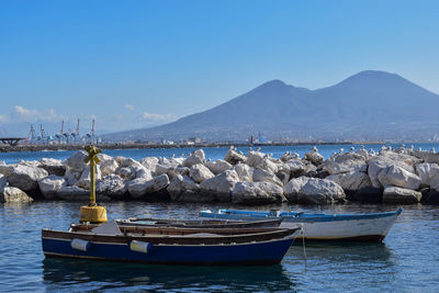 Boats moored at shore