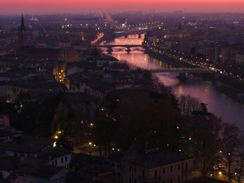 Aerial view of city at night