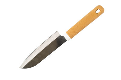 High angle view of cross on pole against white background