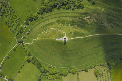 High angle view of green landscape