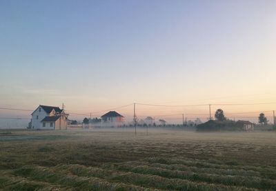 Scenic view of field against clear sky