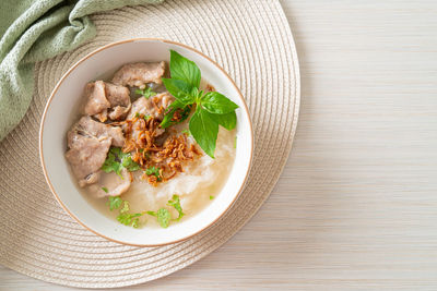 High angle view of food in bowl on table