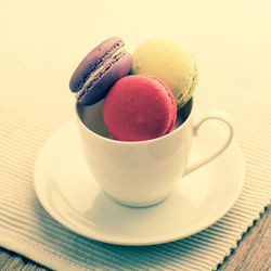 Close-up of dessert served on table