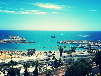 View of sea against blue sky