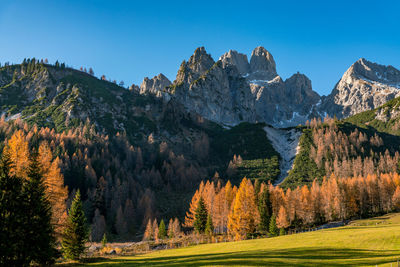 Scenic view of mountains against sky during autumn