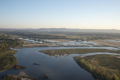 High angle view of river against clear sky