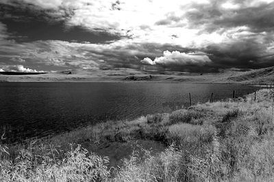 Scenic view of sea against cloudy sky