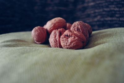 Close-up of eggs on fabric