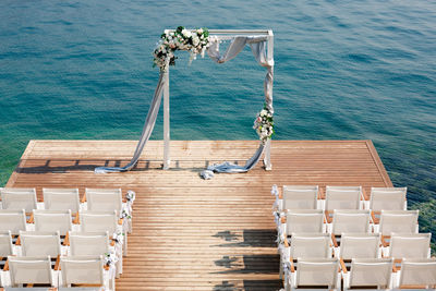 High angle view of pier over sea