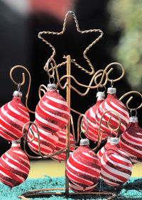 Close-up of red baubles