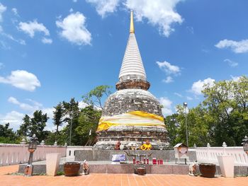 Low angle view of temple building against sky