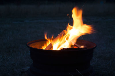 Close-up of bonfire at night