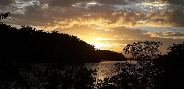 Scenic view of silhouette trees against sky during sunset