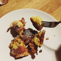 High angle view of dessert in plate on table