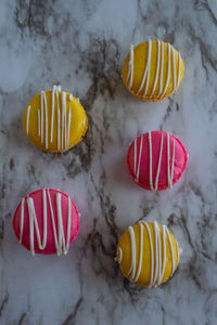 High angle view of cupcakes on table