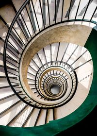 High angle view of spiral staircase in building