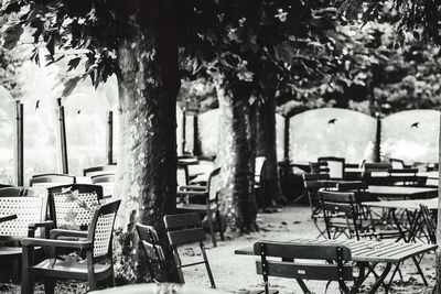 Empty chairs and table in cafe