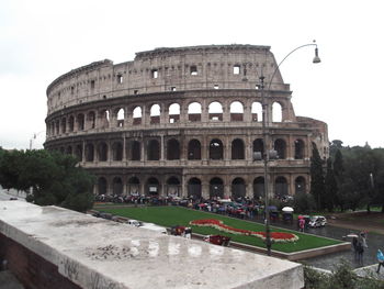 View of historic building in city against sky