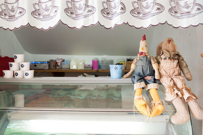 Close-up of toys in cafe