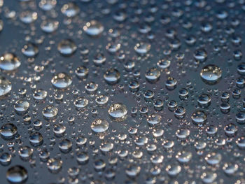 Full frame shot of raindrops on glass window