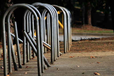 Close-up of empty bicycle rack