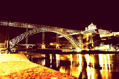 Bridge over river at night