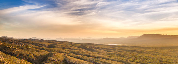 Scenic view of landscape against sky during sunset