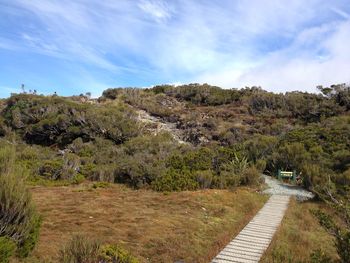 Scenic view of land against sky