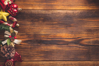 Directly above shot of christmas decoration on table