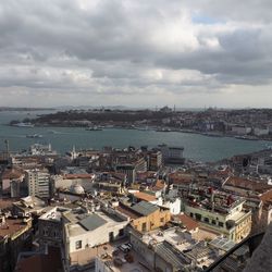 Cityscape against cloudy sky