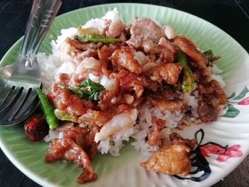 High angle view of meal served in plate